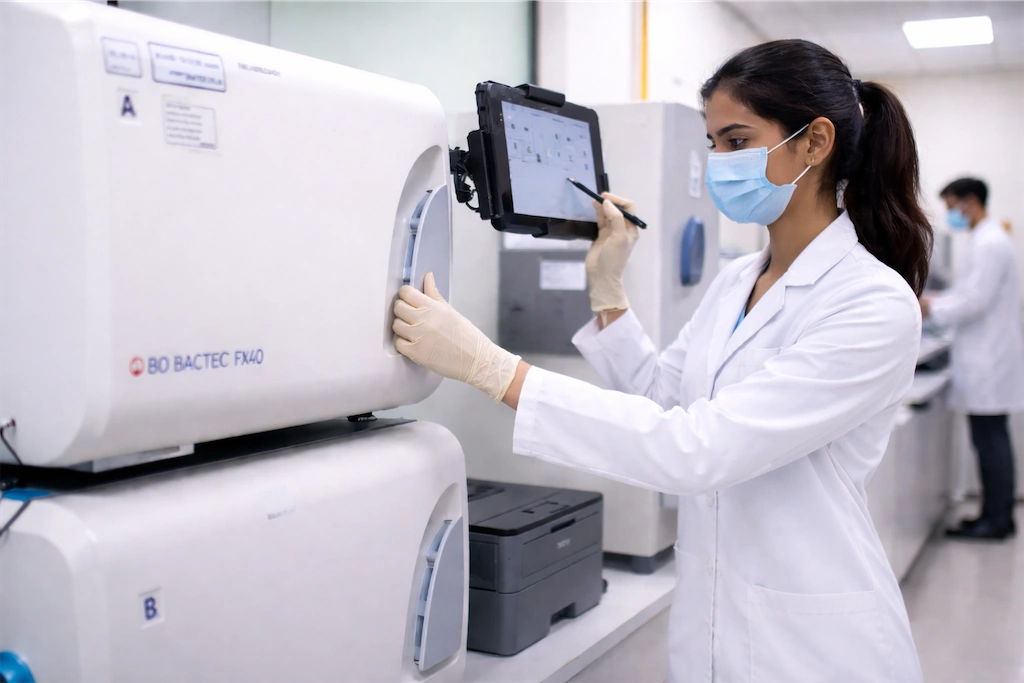 Lab technician assisting with sample processing (sample)
